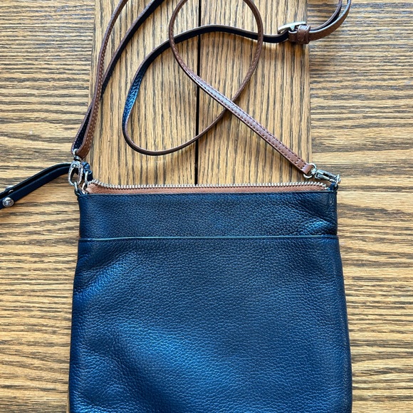 Vintage Brighton Tan & Navy Leather Anchor Lined Crossbody Starfish Bag - Picture 4 of 13